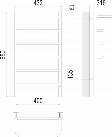 Полка П6 400х650 Электро (quick touch) Полотенцесушитель  TERMINUS Ярославль - фото 3
