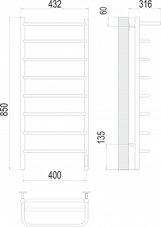 Полка П8 400х850 Электро (quick touch) Полотенцесушитель  TERMINUS Ярославль - фото 3