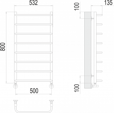 Стандарт П8 500х800  Полотенцесушитель  TERMINUS Ярославль - фото 3