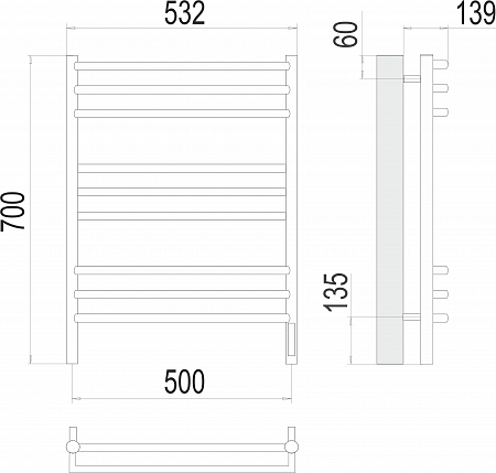 Прато П9 500х700 электро (sensor quick touch) Полотенцесушитель  TERMINUS Ярославль - фото 3