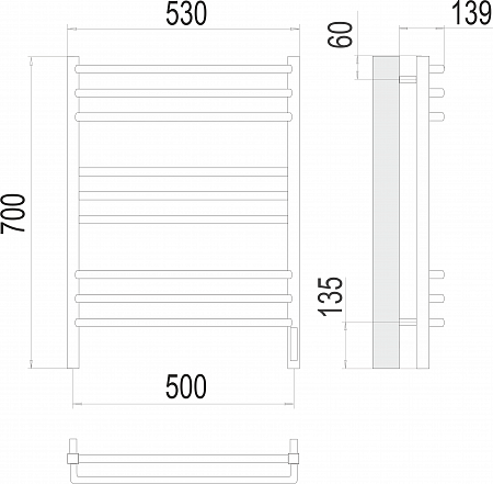 Соренто П9 500х700 электро (sensor quick touch) Полотенцесушитель  TERMINUS Ярославль - фото 3