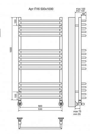 Арт П16 500х1000 Полотенцесушитель  TERMINUS Ярославль - фото 3