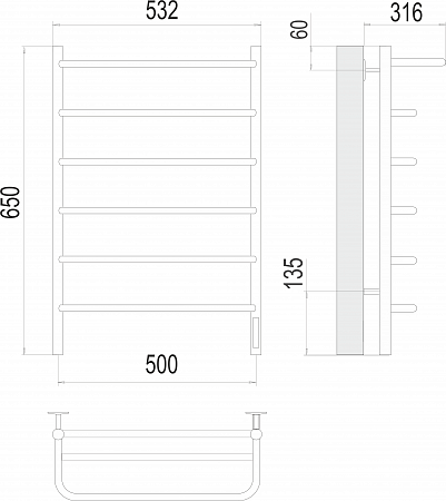 Полка П6 500х650 Электро (quick touch) Полотенцесушитель  TERMINUS Ярославль - фото 3